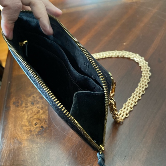 Tory Burch Black Leather Wristlet with Gold Chain - Picture 5 of 10